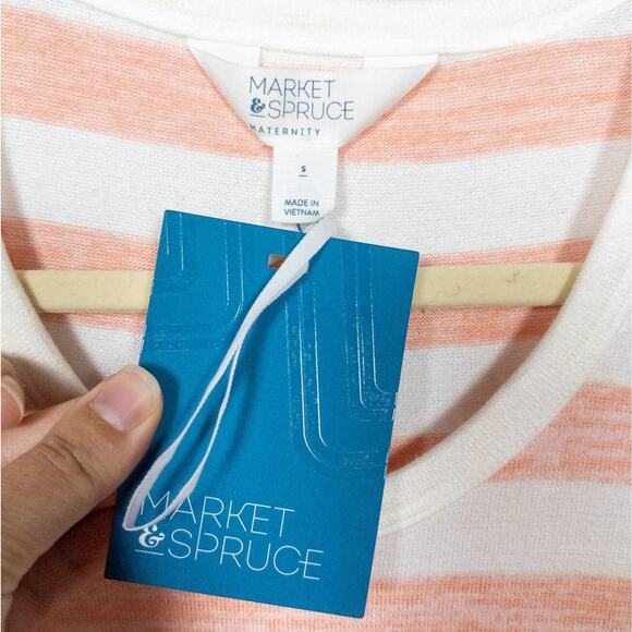 MARKET & SPRUCE Stitch Fix Peach Stripe Alma Short Sleeve Maternity Top Small - Picture 4 of 5